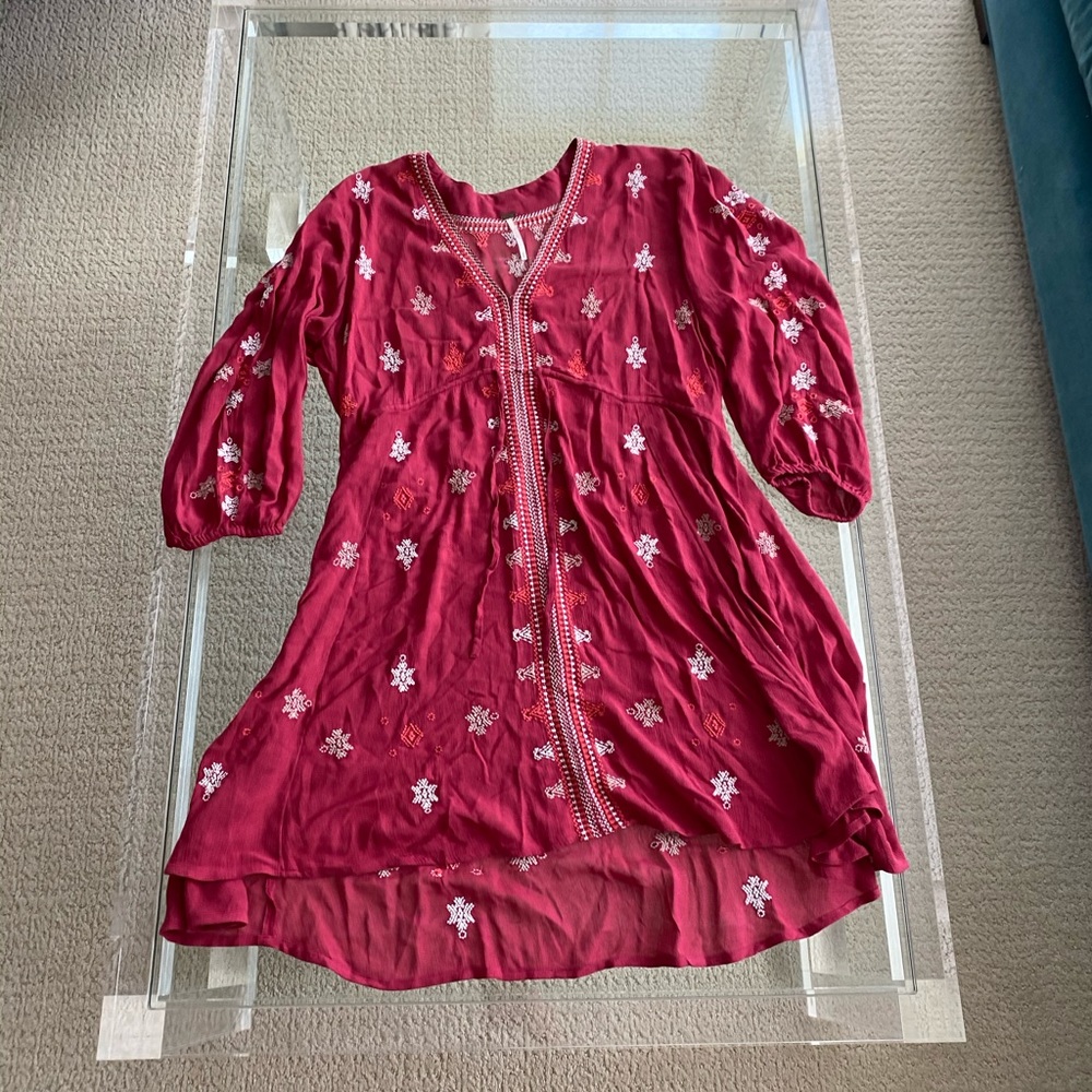 Free People Red Embroidered Dress